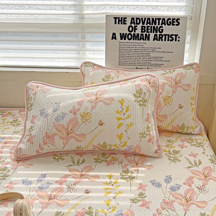 91家纺网 家纺一手货源 找家纺 2024新款水洗全棉牛奶绒床盖三件套 浮春绘