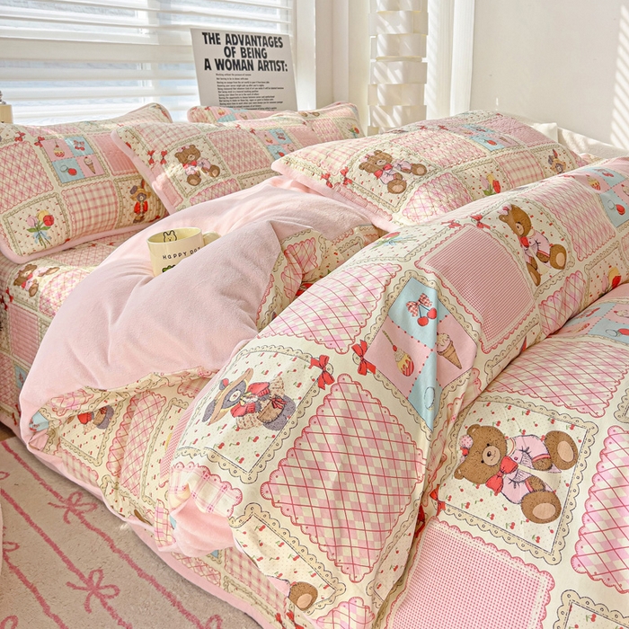 91家纺网 家纺一手货源 找家纺 2024新款水洗全棉牛奶绒床盖四件套 甜甜屋