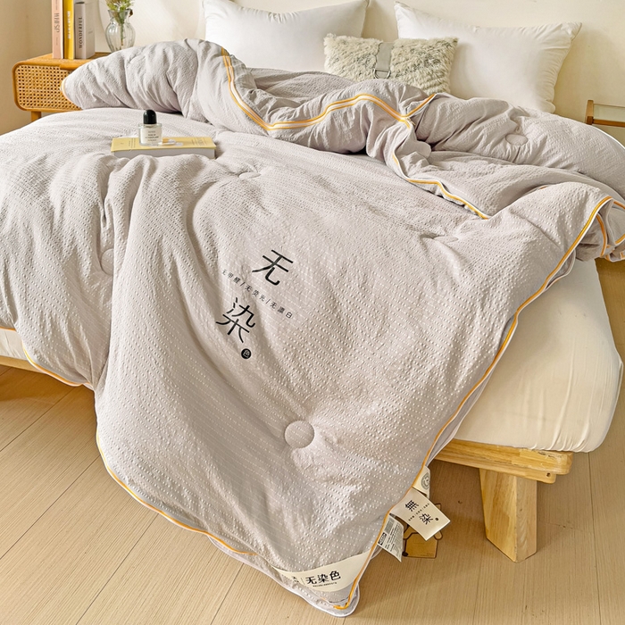 91家纺网 家纺一手货源 找家纺 梦莎被业 2025新款A类无染针织水洗棉大豆子母被 经典灰