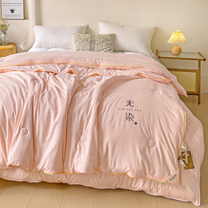 91家纺网 家纺一手货源 找家纺 梦莎被业 2025新款A类无染针织水洗棉大豆子母被 优雅玉