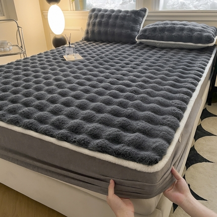 鑫钰 2024秋冬新款高克重500克兔毛绒床笠 卡洛黑