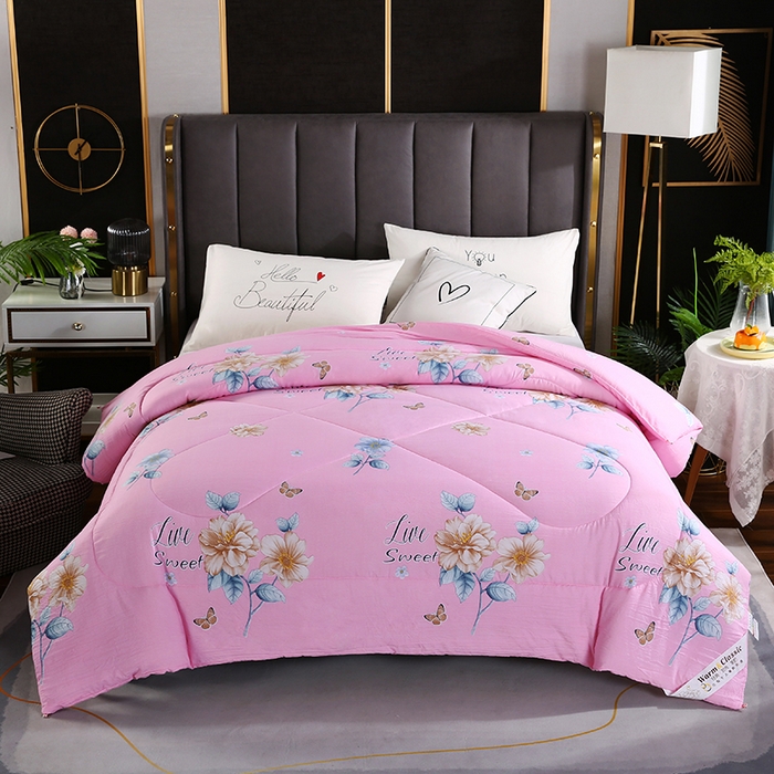 91家纺网 家纺一手货源 找家纺 梦莎被业 2025新款水洗棉印花舒适春秋被四季被夏被冬被被子被芯 国色天香粉