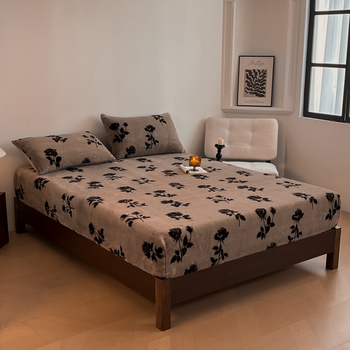 91家纺网 家纺一手货源 找家纺 子曰 2025新款加厚美拉德兔绒床笠床褥子床护垫 美拉德-玫瑰(咖)