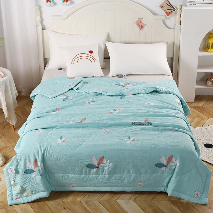 91家纺网 家纺一手货源 找家纺 梦莎被业 2025新款水洗棉印花亲肤可水洗夏凉被空调被四季被夏被被子被芯 一抹清香绿