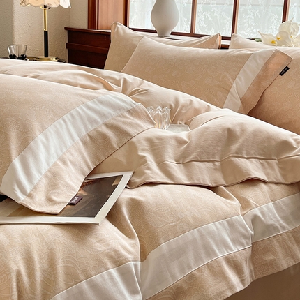 91家纺网 家纺一手货源 找家纺 （总)    A类加厚全棉磨毛四件套纯棉数码印花拼接被套床单轻奢风床笠款床上用品   