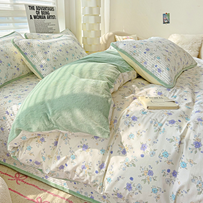 91家纺网 家纺一手货源 找家纺 2024新款水洗全棉牛奶绒床盖四件套 繁花似锦