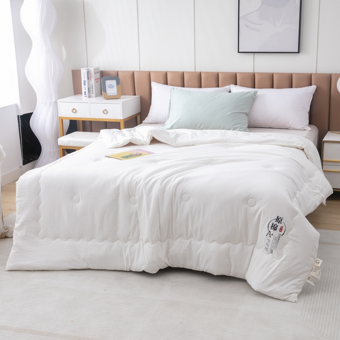 91家纺网 家纺一手货源 找家纺 梦莎被业 2025新款原棉被子被芯 软软米白