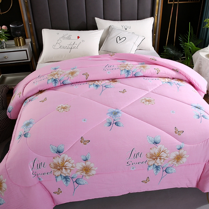 91家纺网 家纺一手货源 找家纺 梦莎被业 2025新款水洗棉印花舒适春秋被四季被夏被冬被被子被芯 国色天香粉