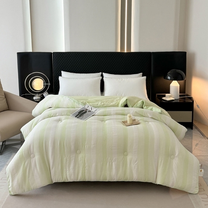 91家纺网 家纺一手货源 找家纺 蓝冰家纺 2024新款渐变华夫格大豆被冬被 网格时代--浅绿色
