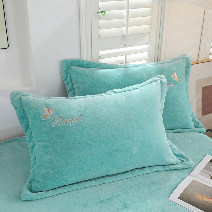 91家纺网 家纺一手货源 找家纺 畅畅家纺 2024新款宽边高克重冬季9斤加厚牛奶绒绣花四件套 水绿色