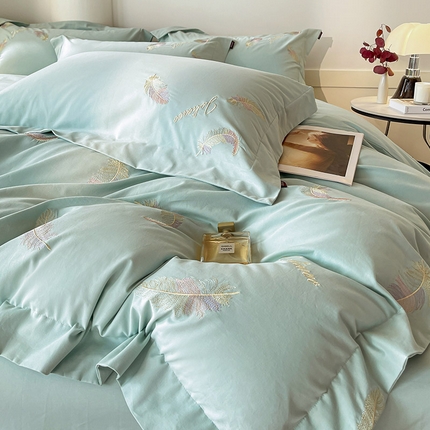 91家纺网 家纺一手货源 找家纺 （总） 【A类母婴级】加厚保暖全棉磨毛四件套纯棉刺绣床单被套轻奢风床笠款纯色简约床上用品 洛依