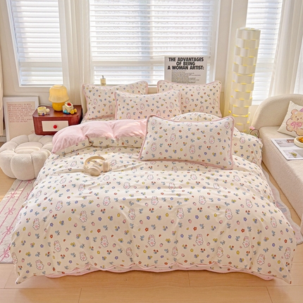 91家纺网 家纺一手货源 找家纺 （总）2024新款水洗全棉牛奶绒床盖四件套