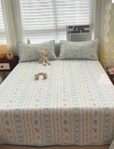 91家纺网 家纺一手货源 找家纺 2024新款水洗全棉牛奶绒床盖三件套 云河梦