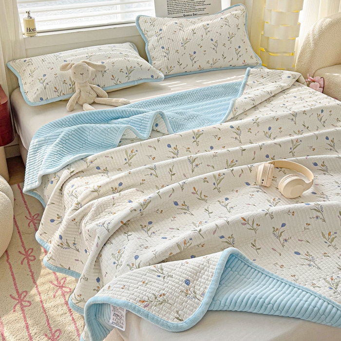 91家纺网 家纺一手货源 找家纺 2024新款水洗全棉牛奶绒床盖三件套 一米阳光