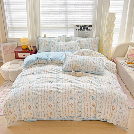 2024新款水洗全棉牛奶绒床盖四件套 云河梦