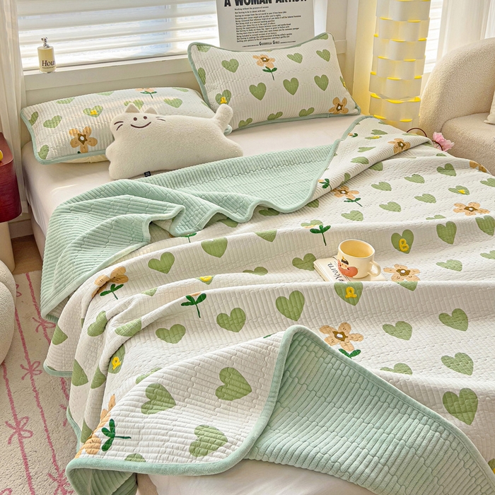 91家纺网 家纺一手货源 找家纺 2024新款水洗全棉牛奶绒床盖三件套 佳朵