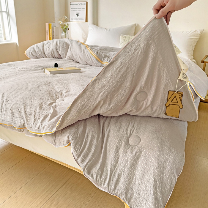 91家纺网 家纺一手货源 找家纺 梦莎被业 2025新款A类无染针织水洗棉大豆子母被 经典灰