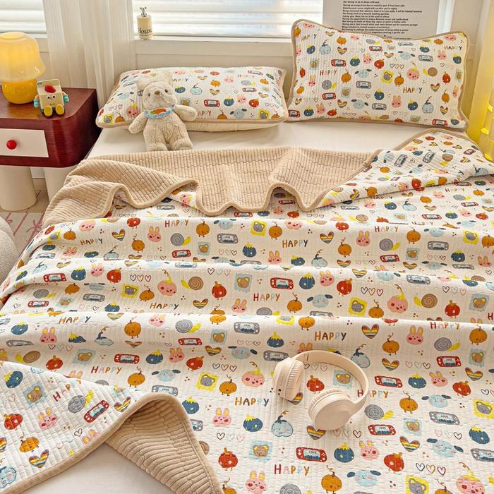 91家纺网 家纺一手货源 找家纺 2024新款水洗全棉牛奶绒床盖三件套 小萌宠