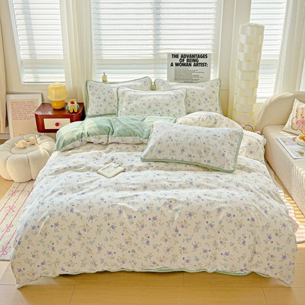 91家纺网 家纺一手货源 找家纺 （总）2024新款水洗全棉牛奶绒床盖四件套