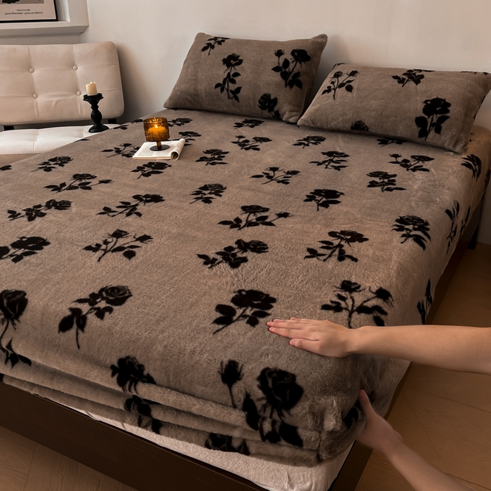 91家纺网 家纺一手货源 找家纺 子曰 2025新款加厚美拉德兔绒床笠床褥子床护垫 美拉德-玫瑰(咖)