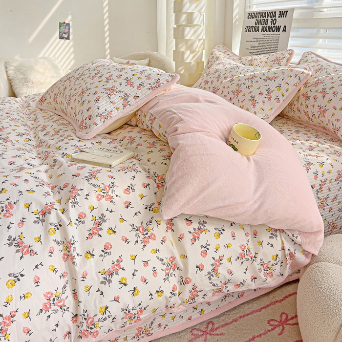 91家纺网 家纺一手货源 找家纺 2024新款水洗全棉牛奶绒床盖四件套 好事花生