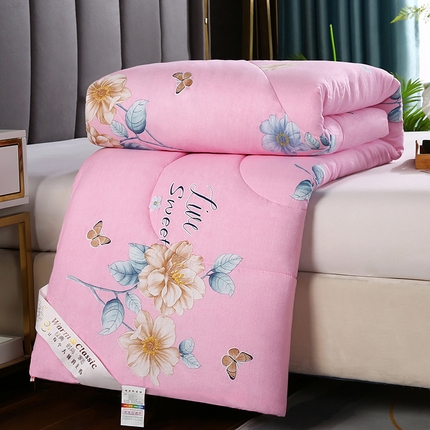 梦莎被业 2025新款水洗棉印花舒适春秋被四季被夏被冬被被子被芯 国色天香粉
