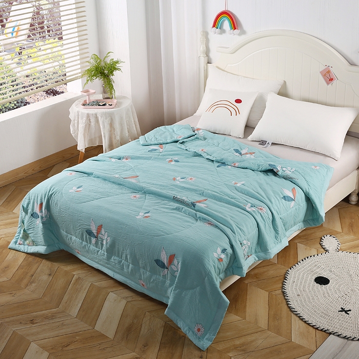 91家纺网 家纺一手货源 找家纺 梦莎被业 2025新款水洗棉印花亲肤可水洗夏凉被空调被四季被夏被被子被芯 一抹清香绿