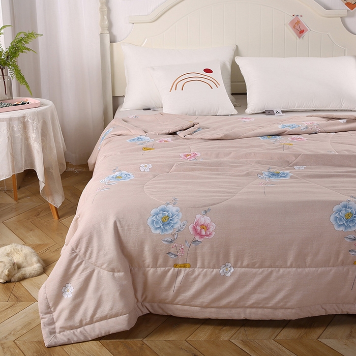 91家纺网 家纺一手货源 找家纺 梦莎被业 2025新款水洗棉印花亲肤可水洗夏凉被空调被四季被夏被被子被芯 国色天香驼