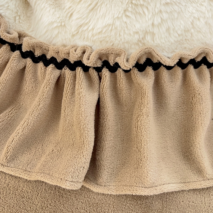 91家纺网 家纺一手货源 找家纺 米莱家纺 2024新款兔毛法式花边牛奶绒四件套 泡芙白咖