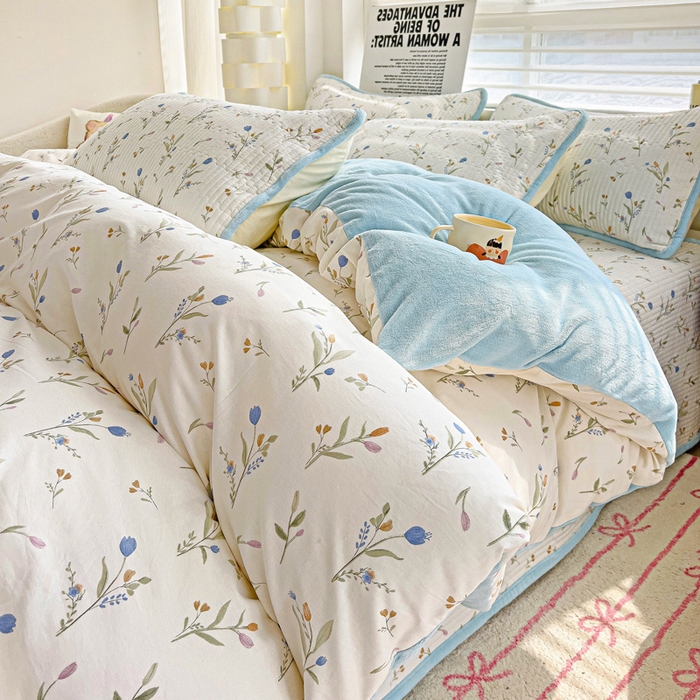 91家纺网 家纺一手货源 找家纺 2024新款水洗全棉牛奶绒床盖四件套 一米阳光