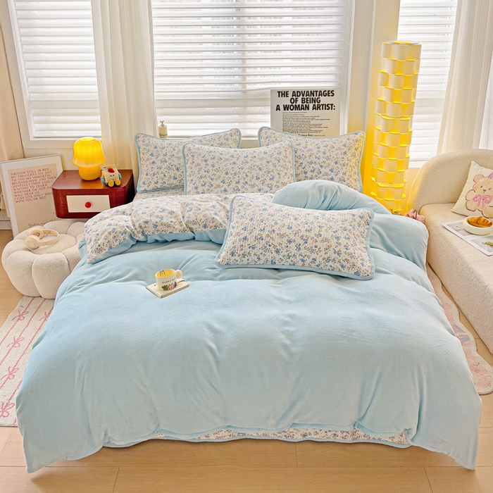 91家纺网 家纺一手货源 找家纺 2024新款水洗全棉牛奶绒床盖四件套 晚风