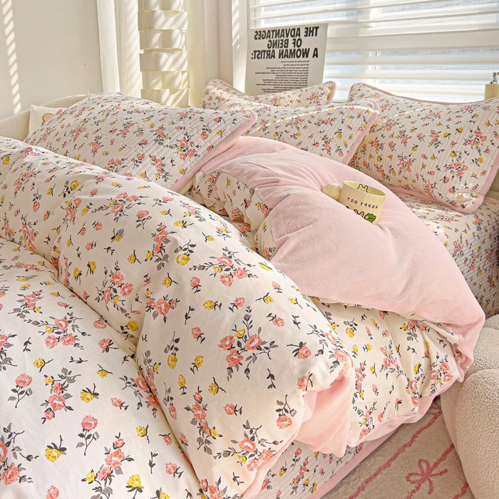 91家纺网 家纺一手货源 找家纺 2024新款水洗全棉牛奶绒床盖四件套 好事花生