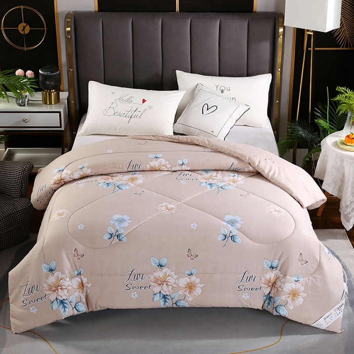 91家纺网 家纺一手货源 找家纺 梦莎被业 2025新款水洗棉印花舒适春秋被四季被夏被冬被被子被芯 国色天香驼