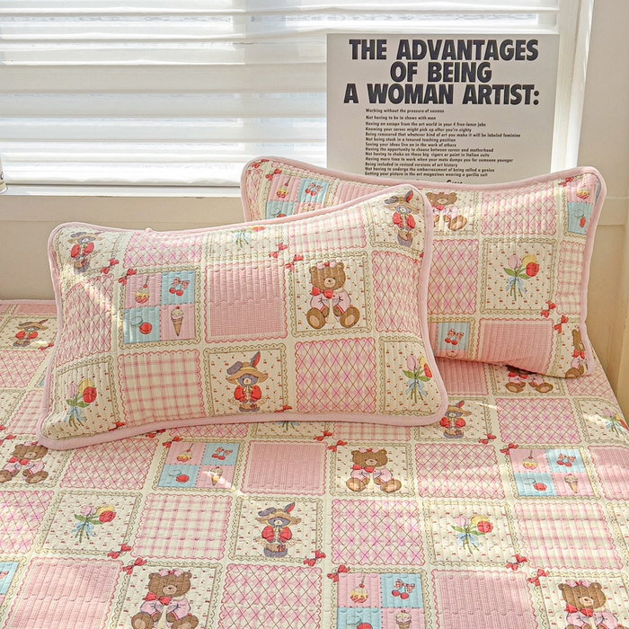 91家纺网 家纺一手货源 找家纺 2024新款水洗全棉牛奶绒床盖三件套 甜甜屋