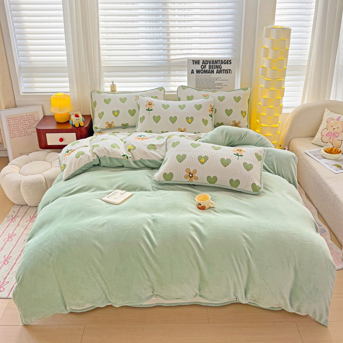 91家纺网 家纺一手货源 找家纺 2024新款水洗全棉牛奶绒床盖四件套 佳朵