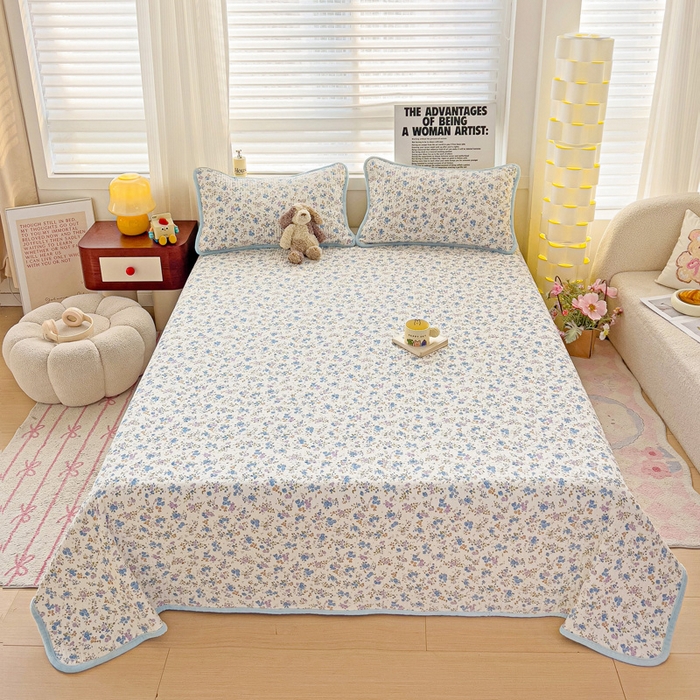 91家纺网 家纺一手货源 找家纺 2024新款水洗全棉牛奶绒床盖三件套 晚风