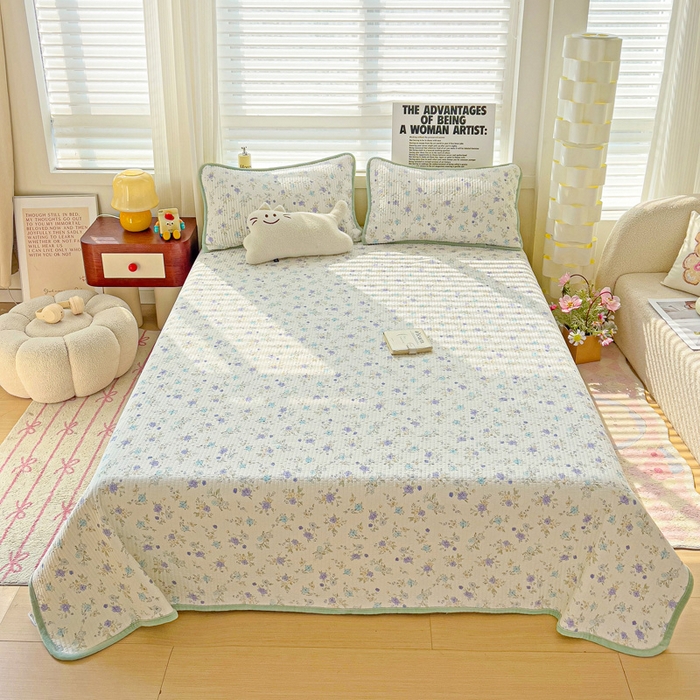 91家纺网 家纺一手货源 找家纺 2024新款水洗全棉牛奶绒床盖三件套 繁花似锦