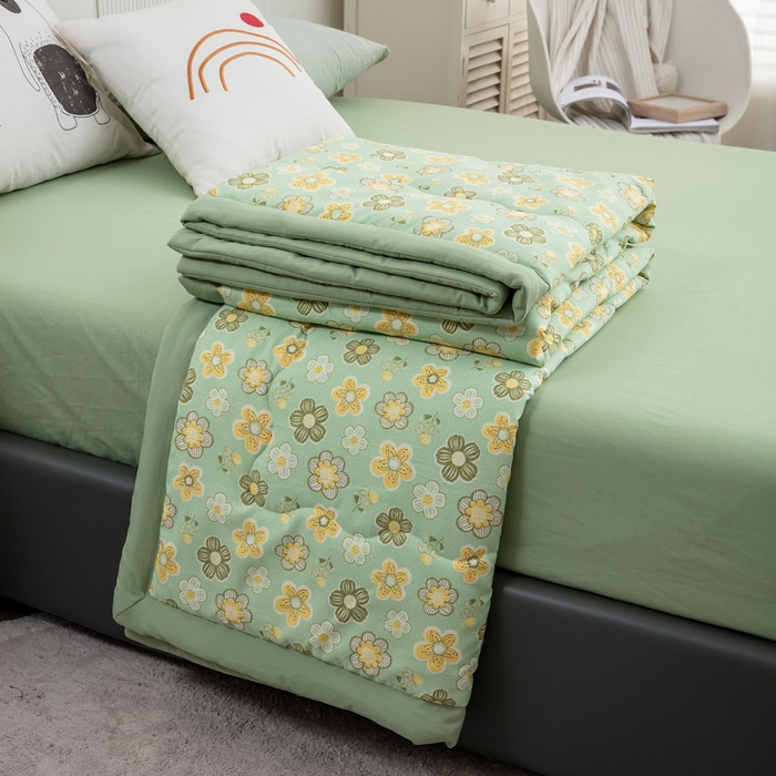 91家纺网 家纺一手货源 找家纺 梦莎被业 2025新款A类水洗棉麻夏凉被夏被四件套棉麻双层纱大豆夏被空调被直播热款-主图一 清凉一夏