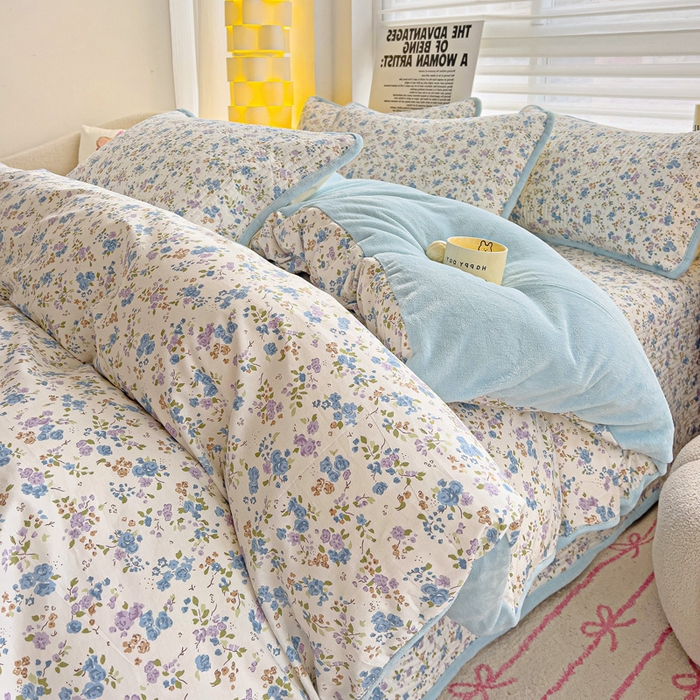 91家纺网 家纺一手货源 找家纺 2024新款水洗全棉牛奶绒床盖四件套 晚风