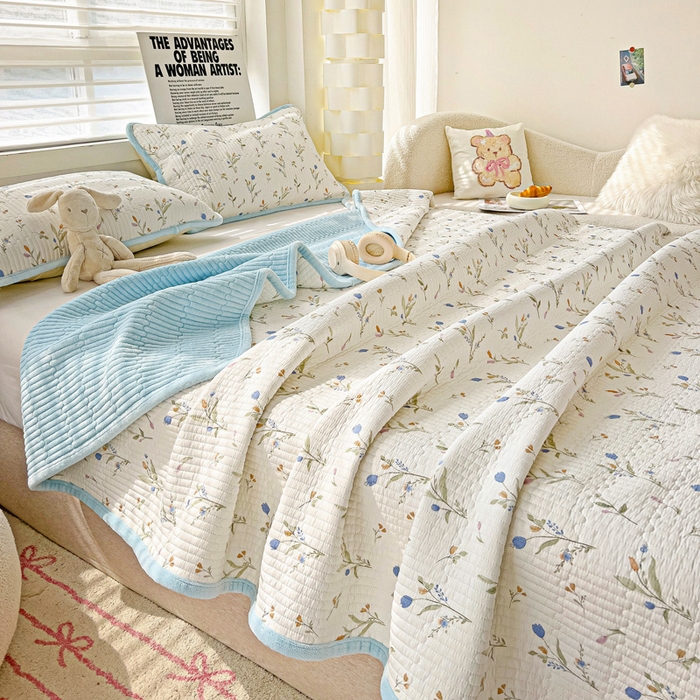 91家纺网 家纺一手货源 找家纺 2024新款水洗全棉牛奶绒床盖三件套 一米阳光