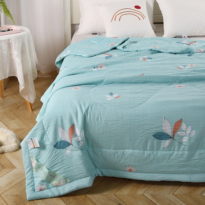 91家纺网 家纺一手货源 找家纺 梦莎被业 2025新款水洗棉印花亲肤可水洗夏凉被空调被四季被夏被被子被芯 一抹清香绿