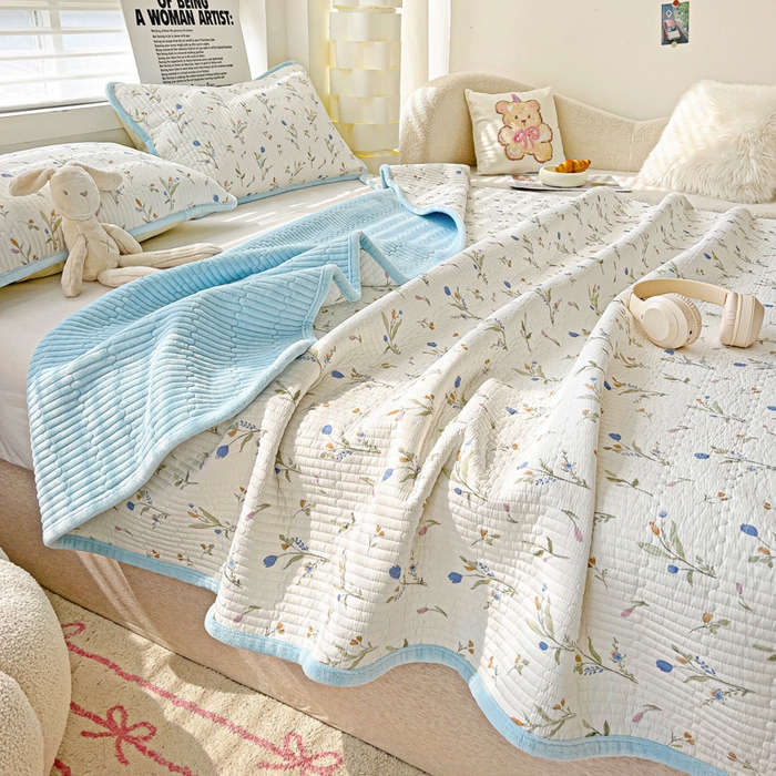 91家纺网 家纺一手货源 找家纺 2024新款水洗全棉牛奶绒床盖三件套 一米阳光