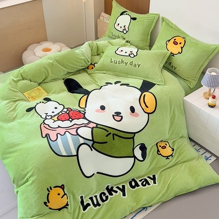 91家纺网 家纺一手货源 找家纺 （总）2024新款A类卡通可爱大版印花牛奶绒加厚保暖小清新四件套
