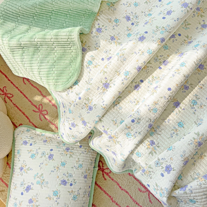 91家纺网 家纺一手货源 找家纺 2024新款水洗全棉牛奶绒床盖三件套 繁花似锦