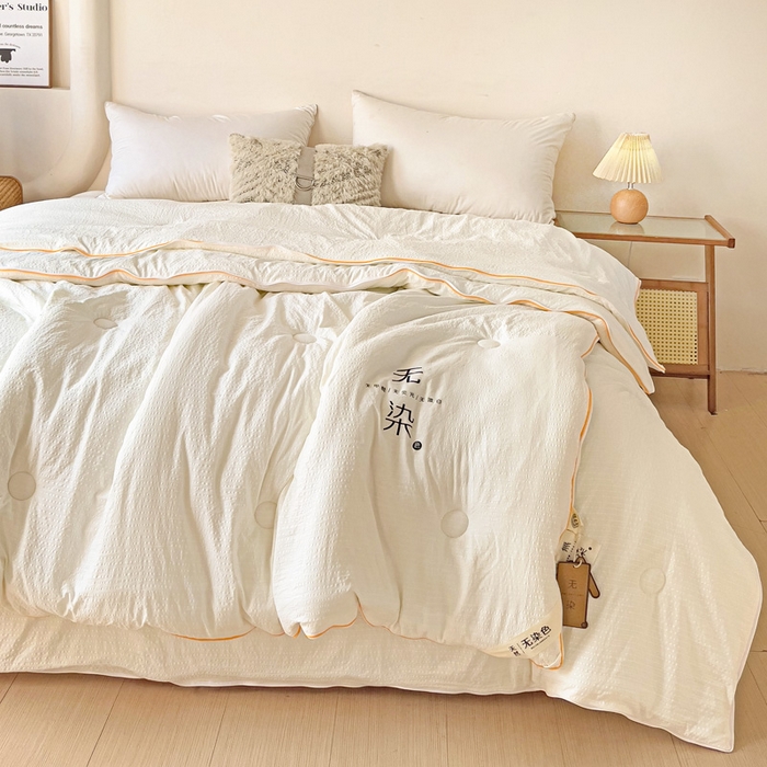 91家纺网 家纺一手货源 找家纺 梦莎被业 2025新款A类无染针织水洗棉大豆子母被 珍珠白