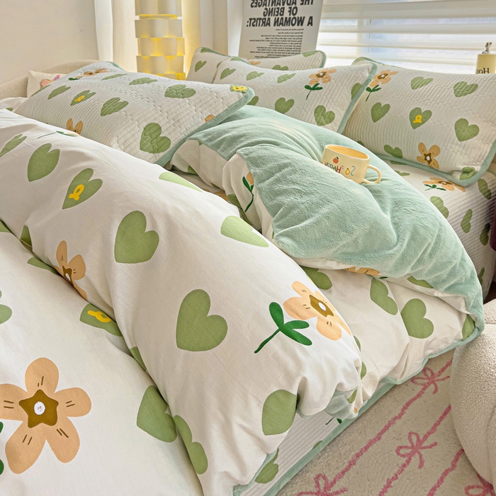 91家纺网 家纺一手货源 找家纺 2024新款水洗全棉牛奶绒床盖四件套 佳朵