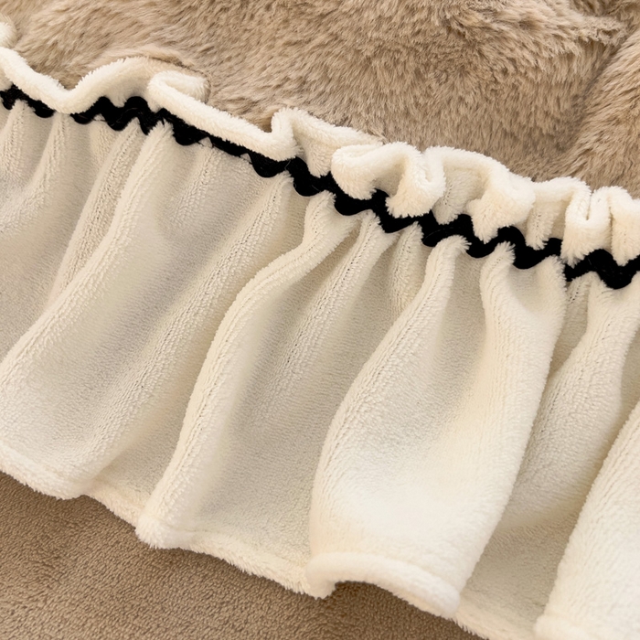 91家纺网 家纺一手货源 找家纺 米莱家纺 2024新款兔毛法式花边牛奶绒四件套 泡芙咖色