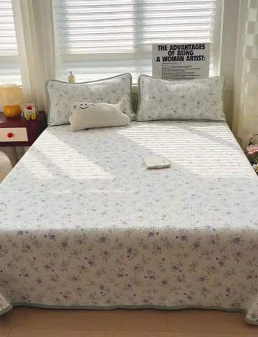 91家纺网 家纺一手货源 找家纺 2024新款水洗全棉牛奶绒床盖三件套 繁花似锦