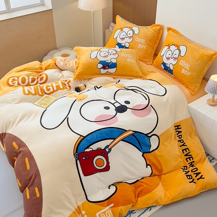 91家纺网 家纺一手货源 找家纺 （总）2024新款A类卡通可爱大版印花牛奶绒加厚保暖小清新四件套