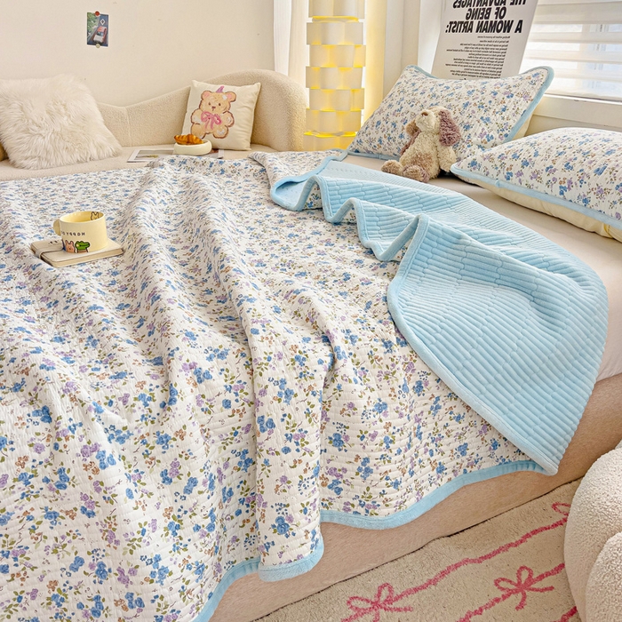 91家纺网 家纺一手货源 找家纺 2024新款水洗全棉牛奶绒床盖三件套 晚风